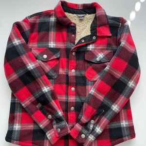 Eddie Bauer Red Buffalo Plaid Sherpa Lined Snap Button Shirt Jacket